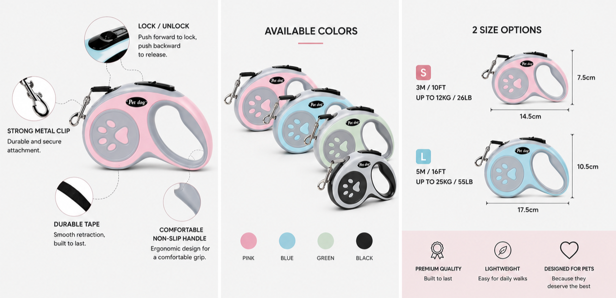 3M 5M Nylon Pet Dog Leash Automatic Retractable Extending Rope Puppy Walking Running Traction Roulette for Small Big Dogs Cats