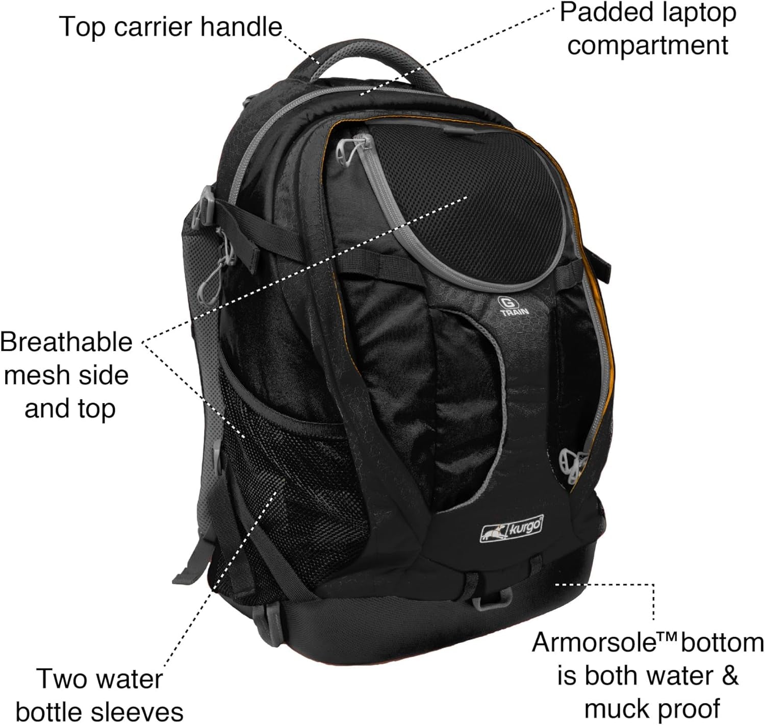 G-Train Dog Carrier Backpack - Comfortable Pet Travel Backpack for Small Dogs up to 11Kg - Rugged Design - Laptop Compartment - Armorsole Base - Water-Resistant - Heather Grey