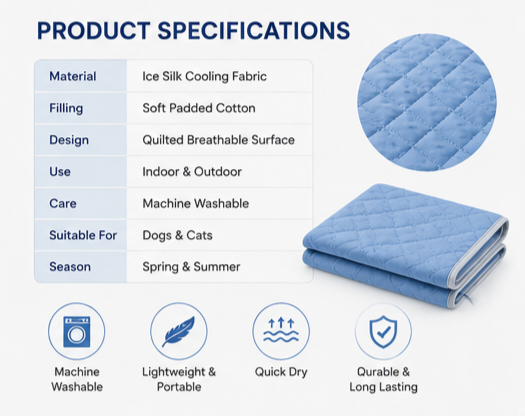Dog Cooling Mat for Summer – Washable Breathable Pet Cooling Pad for Dogs & Cats