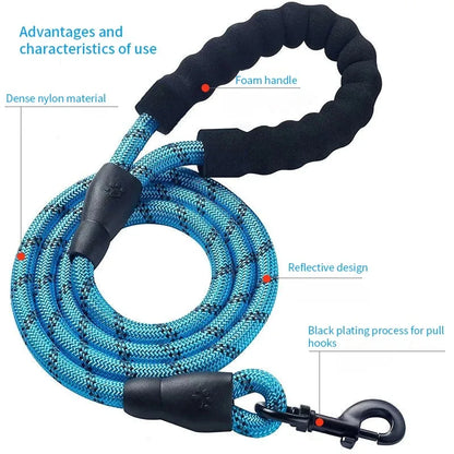 150 cm Durable Reflective Dog Leash for Large, Medium, and Small Breeds, Ideal for Golden Retrievers and Active Pets